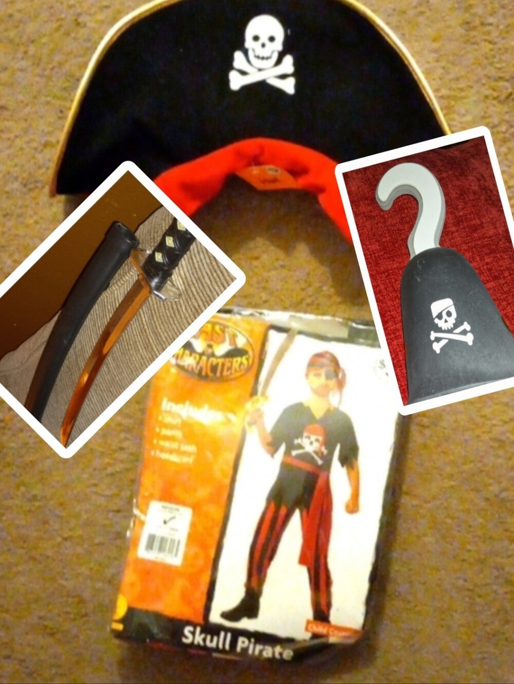 Pirate Costume with Hat, Sword, And Hook